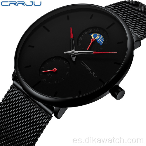 CRRJU 2263 nuevos relojes militares de alta calidad con cinturón de malla de marca superior para hombre, pulsera de lujo de cuarzo con fecha impermeable, reloj Masculino